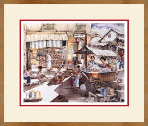 Wall Art by Ching Hing Kang: Norris Road. Hawkers in Early Singapore Watercolour Painting.